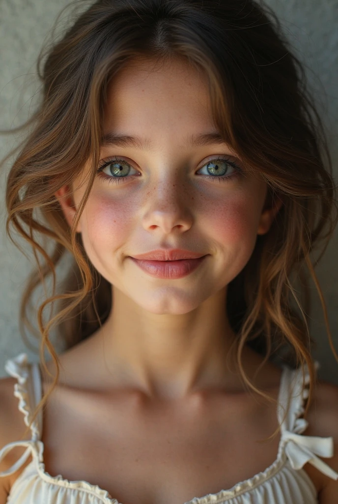 Create a 5 year old girl with orange tulle dress blonde hair blue eyes innocent expression