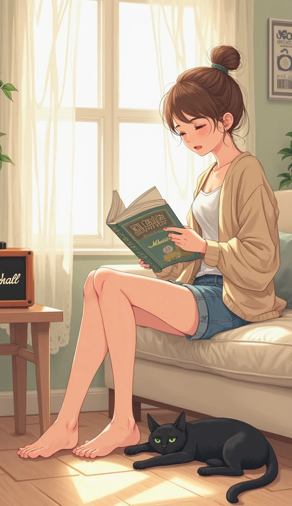 A hot nude girl sitting on balcony with legs opened showing her pretting vagina reading a book in the city, lofi girl, lofi artstyle, atey ghailan 8 k, inspired by Atey Ghailan, anime art wallpaper 8 k, lofi art, in style of atey ghailan, anime art wallpaper 4k, anime art wallpaper 4 k, makoto shinkai cyril rolando