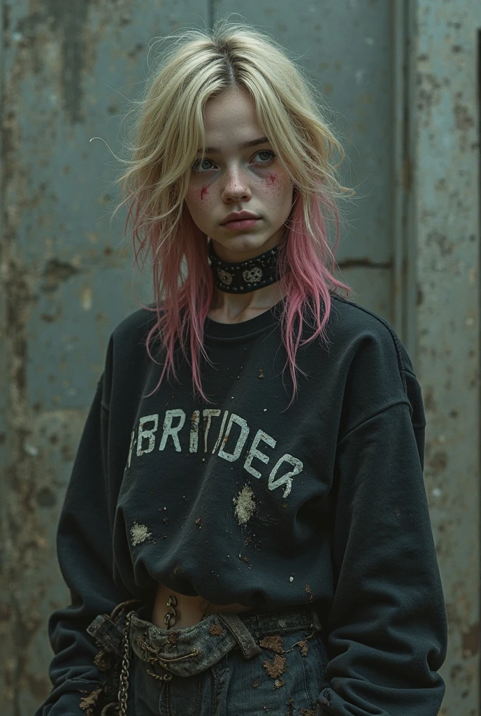 10 year old petiite cute skinny girl in tank top, pale skin, white american, dyed blonde hair, gothic, metal music, arms tied up, armpit, flat chested, bdsm, handcuffs, she is tied up, very young teen,