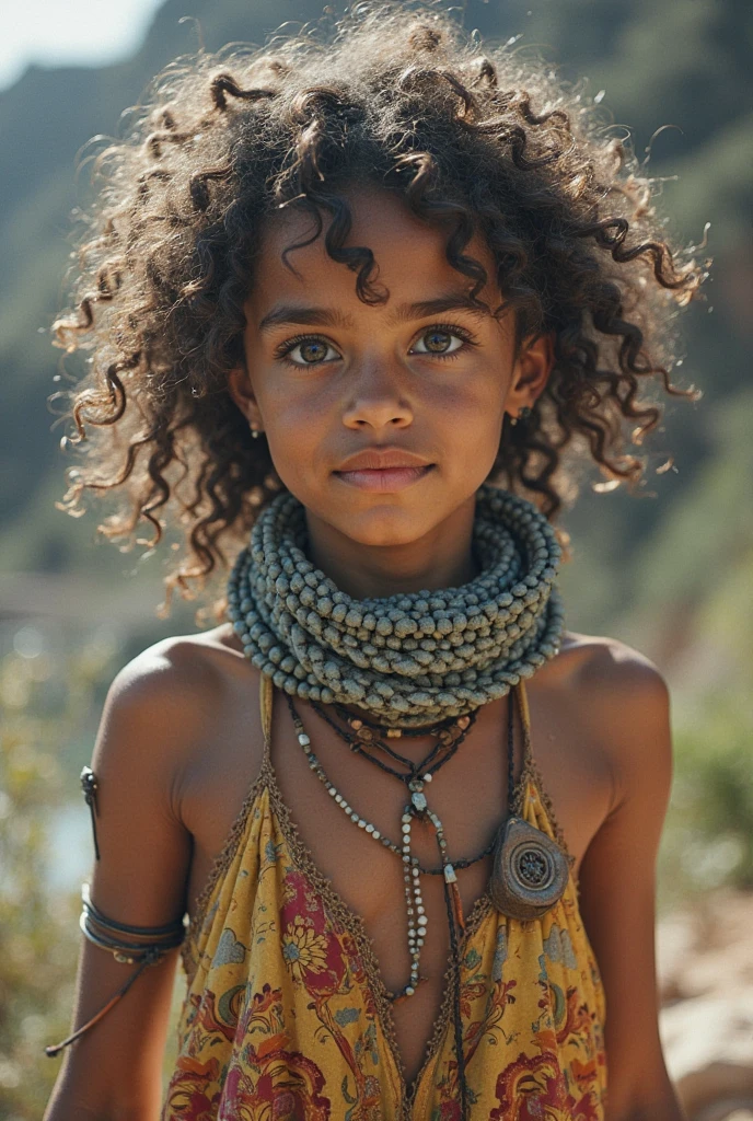 Gosta, a light brown girl. Corpulent, but pure muscle, with light brown skin and black curly hair. 16 years old. Indigenous warrior.