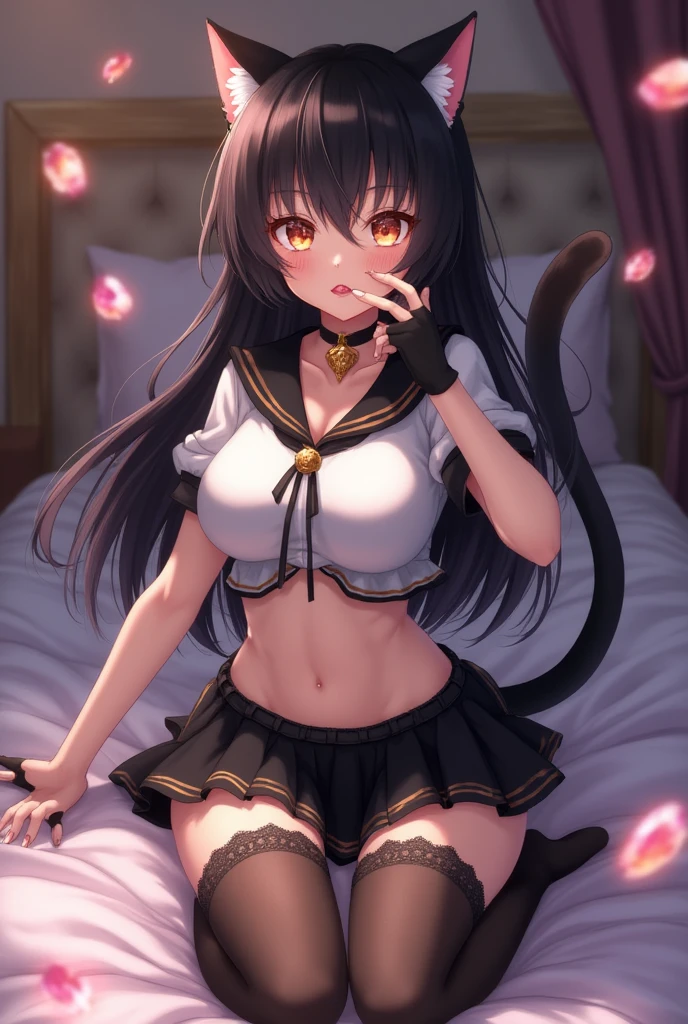 Open the vagina ,沒穿內褲、masturbation,pussy juice,A woman with rabbit ears wearing a black military uniform skirt、Long Black Hair、Black Knee High Socks、Colossal tits、teats、Get your out