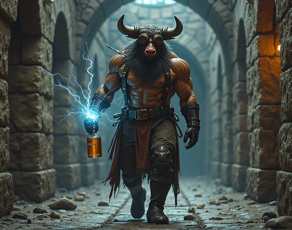 (Photorealism:1.2), Demon Capra from Dark Souls Drinks Beer 