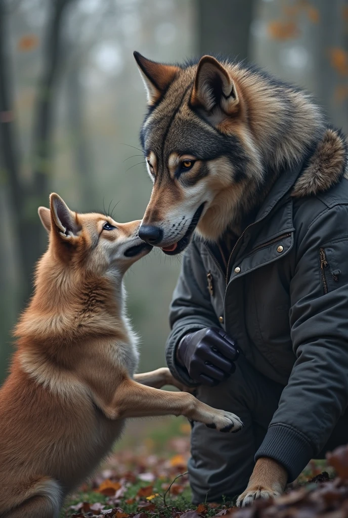 Anthropomorphic little wolf pup stroking his penis