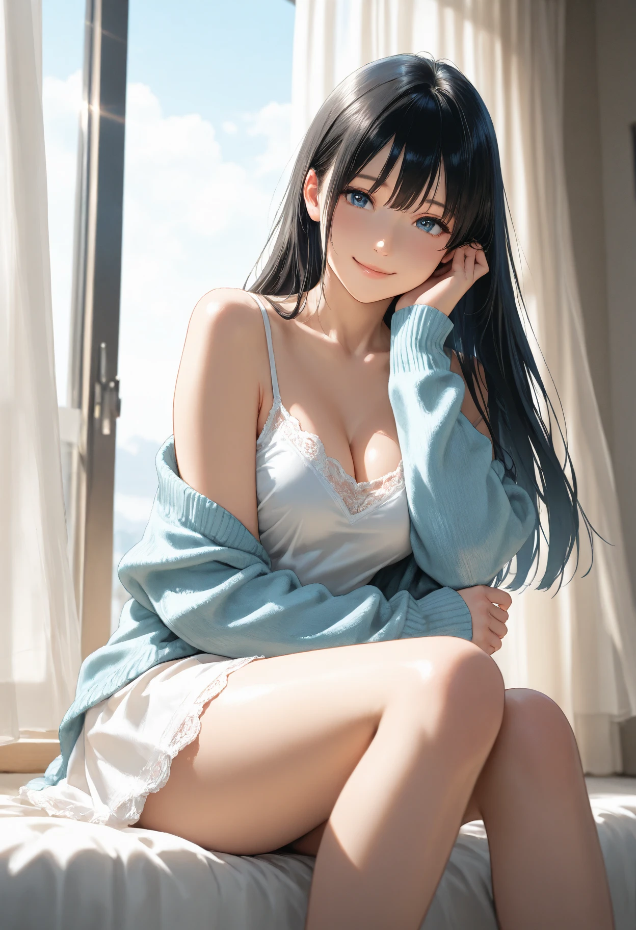(8K, 超High resolution, highest quality, debris flies:1.2),(26 years old:1.2)、(big smile)、(look away)、8K、Japanese girl raw portrait、超High resolution、highest quality、 (small breasts:1.5),(sleeveless knit dress:1.5)、(from below:1.2)、walk、support your chest with your hands、(panty shot:1.2)、(city:1.4) Blake is (natural skin texture、fine skin、hyper realism、Super sharpness)、intricate details、Depth of written boundary、idol sculpture、actress model pose、 lady、、long silver hair、Rear view、beautiful butt、star piece、highest quality、High resolution))、(1 girl)、(realistic:1.4)、alone、close your mouth、Smile、smile happily、pretty black hair、Big eyes、Clear double eyelids、eyelash、stick out ears、long neck、Absolute area、beautiful clavicle、perfect face、bangs、きれいなbangs、thin lips、Fair skin、small face、face becomes smaller、draw all the heads、look slightly upward at the camera、(look at the audience、eye highlights、Beautiful light blue eyes、lip gloss chest bulge、squat、white boots、
