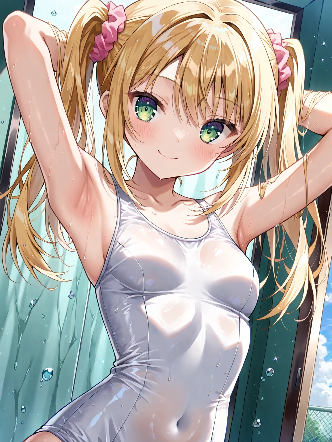 Cute girl with wet chlothes
