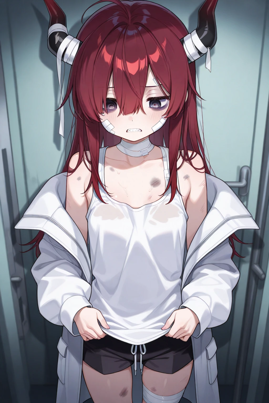 NSFW,1girl,POV,11yo,flat chest,aisha_greyrat, naked,(embrassing,blush:1.2),(vapor:0.8),(Wet:0.8),(Sweat:0.8),bedroom,on the bed,lying