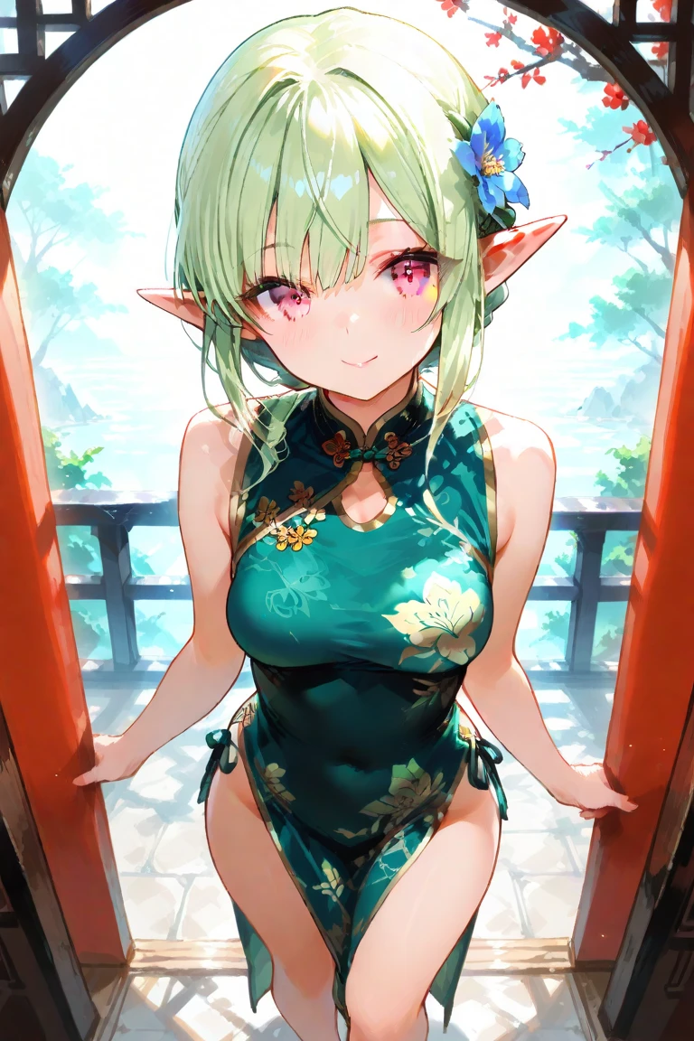 (Sitting), (bow), (Silver hair), (Short hair), (Light green eyes), hreat in the eyes, (four-petaled white flower hair ornament: 1.1), (Blush), bangs, (a girl in [(pyjamas):(((without socks))): 0.4] : 1.2), (bare shoulders​), 鎖骨, (White thighs: 1.2), frilly sleeves, looking at viewert, [(Night: 1.2), Peaceful, sky, ((full moon)),stars, house, City, (in a courtyard), water dripping,pond,(near pond), tree, flower request, Wind: : 0.6 ], (lridescent light refraction), (Floating pink petals: 1.2), Dreamer，nahidadef，genshin impact，gigantic cleavage breasts，semi-bare，Sexy big ass，Erotic lingerie，Fiddle with sexy ass，Expose sexy breasts，Expose ，Protruding anteriorly and posteriorly，pornographic