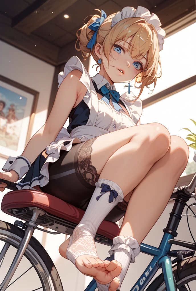 1 girl in, purple color hair、Purplish pink eyes that dreamers desire, (Blonde hair) , small stature, Colossal tits, Lori, (masutepiece:1.2, Best Quality), (finely detailed beautiful eye: 1.2), (beautifull detailed face), (Best Illumination, extremely delicate and beautiful), ((Cinematic Light)), Dramatic light, (Pale white background:1.5), Short bob hair(1:3)、Ultra Contrast、Braid a little around the ears, clavicle, White long dress、only has 5 fingers、、Her pussy is visible through the white thong、Wet pants、You can see inside your underwear、full of sweat、mocking look、diaper、nffsw,Arms crossed、grab the arm、Shoot from below、The angle is as seen from below.、Best Quality、Large breasts、muscular pussy、Pubic hair,high-level image quality、hightquality、8K,perfect hand、5 fingers、finger pin、Perfect Finger、T back、Naked、noise cut、bullet hand、Her hair color should have been a brighter purple.The skirt part is also carefully expressed..、Purple skirt、the skirt is floating in the wind、Dark purple panties、Pubic hair majority