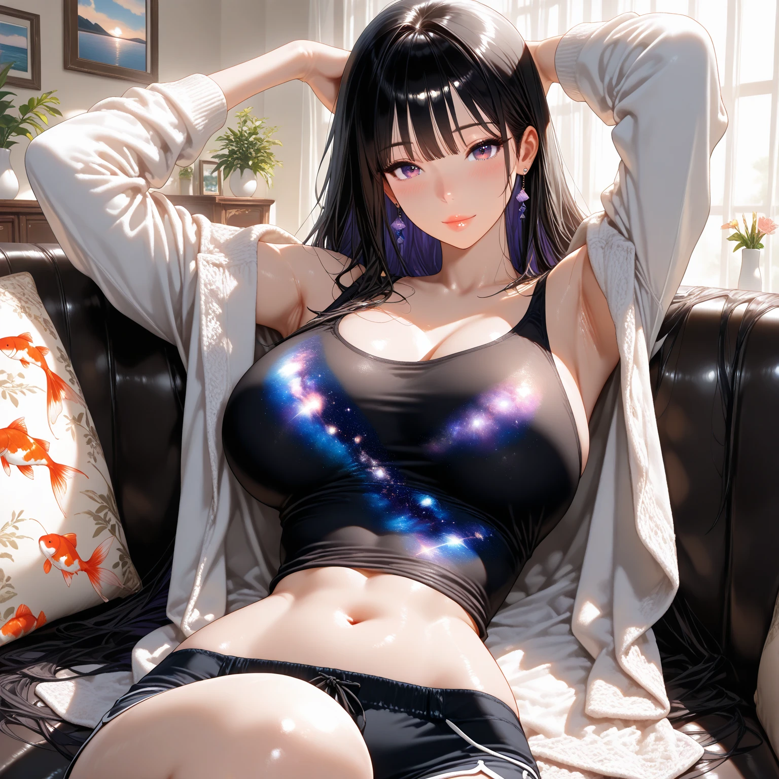 (Astronomical observation)、((Highest quality))、((masterpiece))、(detailed)、((Anatomically correct))、(High resolution、8k)、(Beautiful Skin:1.1)、One woman、(Beautiful eyes:1.2)、smile、whole body、Cleavage、Star of the sky、milky way、Dynamic composition、Looking up at the night sky、hoodie、Denim hot pants、Black Hair、long hair、On top of the mountain、sitting on a rock、7Head to Body、Illuminated by the starlight