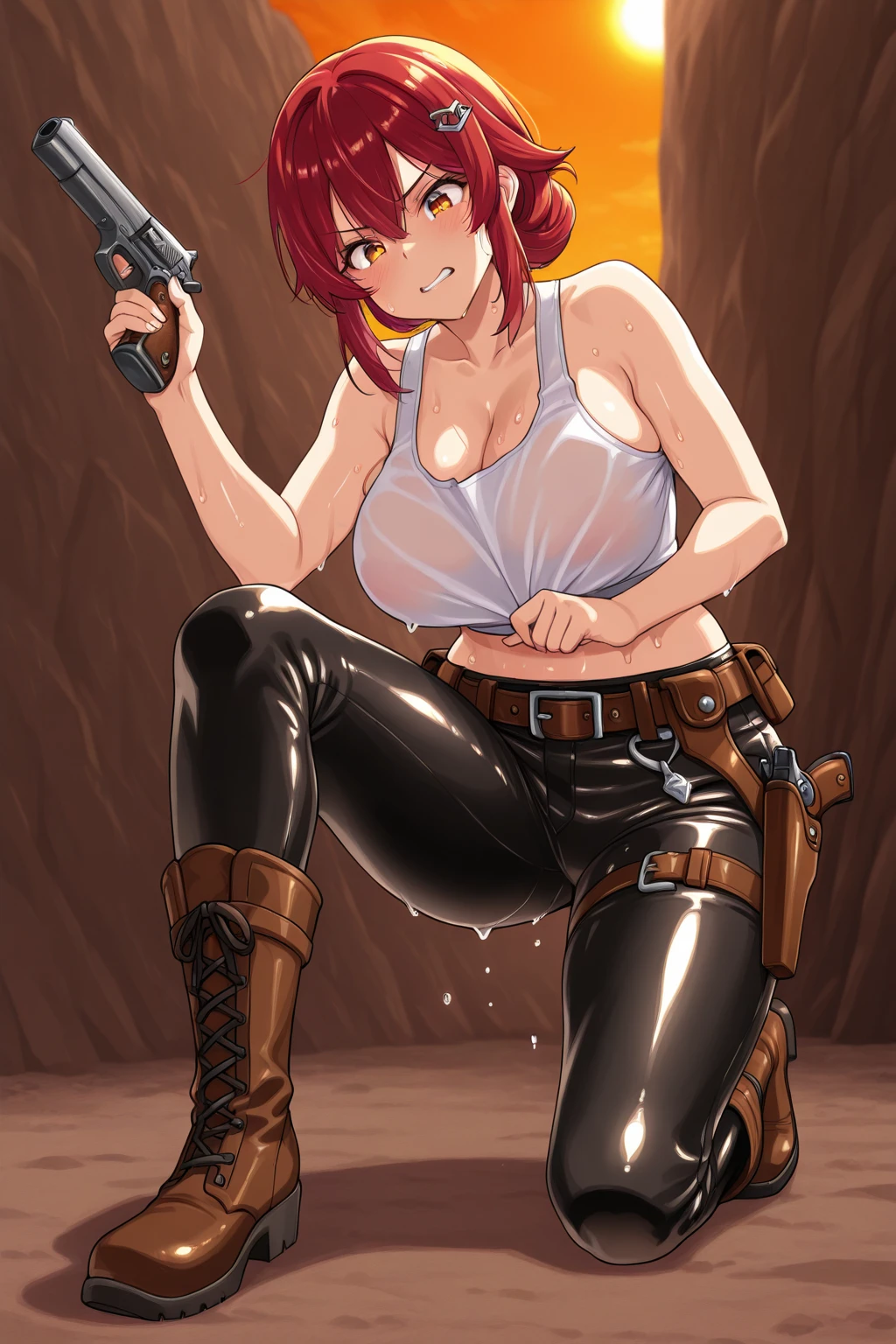 Browsing Caution, (Best image quality,highest quality,Highest Resolution, Ultra-Realistic Images,Very detailed,masterpiece),風の谷のNausicaa,Nausicaa,Brown medium hair,Light blue clothes,Beige panties,boots,Leather gloves,((Sticky with sweat)),Big Breasts,Huge areola,Erect nipples,(Roll up your jacket to show off your underbust),Abdominal muscles, Camel Toe,blush, Eyes in Love, Dynamic pose ,Browsing Caution,