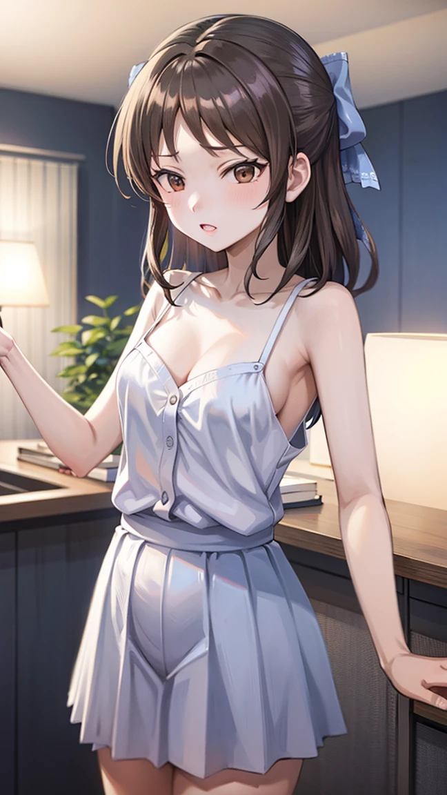 nsfw

(No sideburns),
(brown bob short bangs hair), (bob medium length hair), 
(put your hair up:0.2),(Gorgeous, voluminous cabaret club girl hairstyle),
(brown 　Princess bangs), (brown hair), (bob medium length hair), (middle_length waved hair), (vertical roll medium length hair), (bangs hair),  

Masterpiece, high quality, extremely detailed, cute with glowing white skin, eyelashes and cute blonde eyes, アニメ, gorgeous background-centered composition,
(Best quality, 32k, photos of cute Japanese women),
(Realistic skin texture),
(Raw photo: 0.8),


(The background is inside the store　Adult Shop　book store　DVD Shop　Poster of a nude model on the wall), 
(A pale light shines through), 
cool-lighting,

1girl,
detailed face and breast,
17 years old,
tall,

(Schoolgirl Naked Apron　Nameplate on chest　socks),




(shy:1.2),
(looking away:1.2),

(Open your eyes slightly:1.0),
(Droopy eyes:1.1),

(closed mouth:1.0),


(Ultra Dynamic Angle:1.2),
