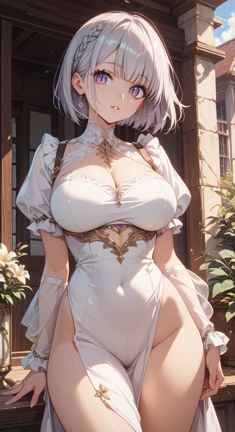 (looking at viewer:1.1),Smile,solo,slim,
<lora:(ç¢§èèªç·)å¤©ç¼æé¢¨æ ¼.sirius_v1:1>,
SIRIUS AL,RED EYES,WHITE HAIR,SHORT HAIR,(large breasts:1.1),
WHITE THIGHHIGHS,REVEALING CLOTHES,CHINA DRESS,HALF GLOVES,CHINESE CLOTHES,(PELVIC CURTAIN),GREY DRESS,HAIR FLOWER,GARTER STRAPS,BRAID,(BREAST CURTAINS),
<lora:[å§¿å¢]æä¼¸é²å§è¤²è£¡.hand_in_panties_v0.82:1>,
blush,(orgasm),(hand in panties),(skirt lift),panties,(fingering),(female masturbation),standing,hand under clothes,cowboy shot,from below,
(outdoors),forest,
