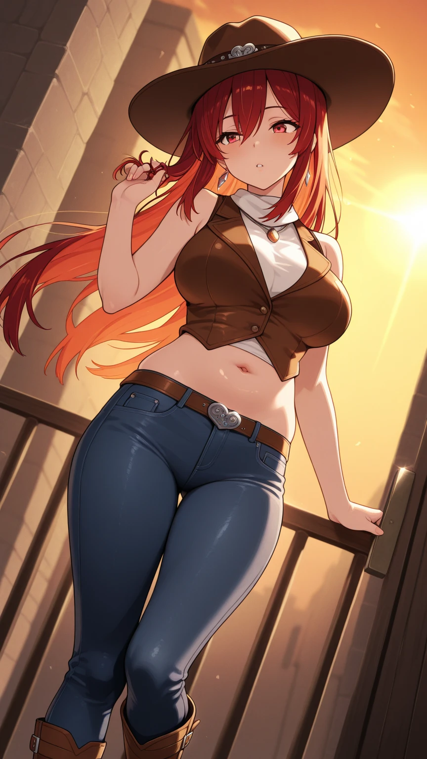1 Female anime,High definition,high resolution,Ultra-realistic,8K, aaserena, yellow ponytail, ((multicolored hair)), red jacket, black shirt, belt, white skirt, tight skirt, miniskirt ,jewelry,European,sexy,Upper body close-up,Photographed from the front,Dynamic Angles,blush, big  , happy, wink the eye,facial, sweat,multicolored hair ,(wide thighs:1.4),show panties,spread legs,cameltoe