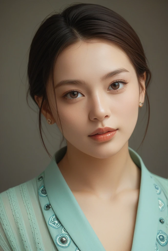 ((((highest quality))))、(((Ultra-precision CG16K wallpaper)))、(((masterpiece)))、(((Super detailed)))、(((super extreme details)))、１people&#39;s women、mature woman、25 year old woman、((Japanese face))、((very beautiful face))、((Eliza Ikeda:1.5))、((Soft wave semi-long hair:1.3))、(shiny hair)、bangs up to eyebrows、beautiful brown hair、beautiful delicate eyes、brown eyes、raised eyebrows、high nose、small nostrils、small mouth、seductive lipouth slightly open、beautiful breasts、C cup size breasts、cleavage、plump body、perfect proportions、perfect anatomy、perfect composition、beautiful detailed shading、beautiful natural lighting、beautiful detail glow、Depth of the bounds written、(((High chroma)))、(((real:1.9)))、((vivid:1.4))、((beautiful skin))、((skin texture))、((Realistic skin feel))、(((cowboy shot:1.5)))、((Angle seen from the front:1.5))、((smile:1.4))、(Eyes looking at me:1.5)、bright sunshine、(((tulip garden:1.3)))、(standing pose:1.5)、(((Light green color high neck sleeveless ribbed mini dress:1.6)))、