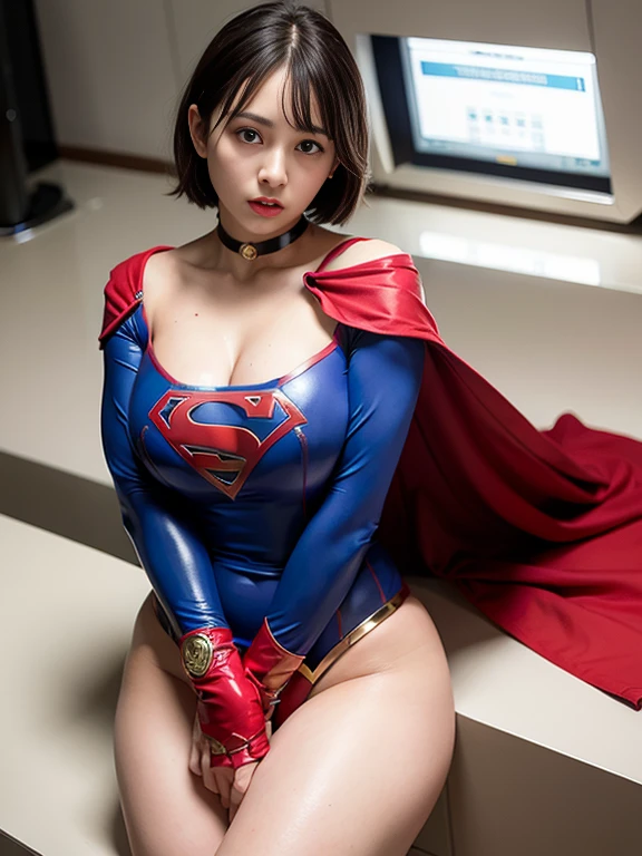 masterpiece、Supergirl Costume、short hair、barefoot、Big and ample breasts、Crisis situation、Complete surrender、Mud stains、sewer、Abused、Kneel、Sweaty、Shiny、looking at the camera、Dripping sewage、choker、Long sleeve、Sexy poses to seduce、Poor environment、Humiliating、Off the shoulder、latex、