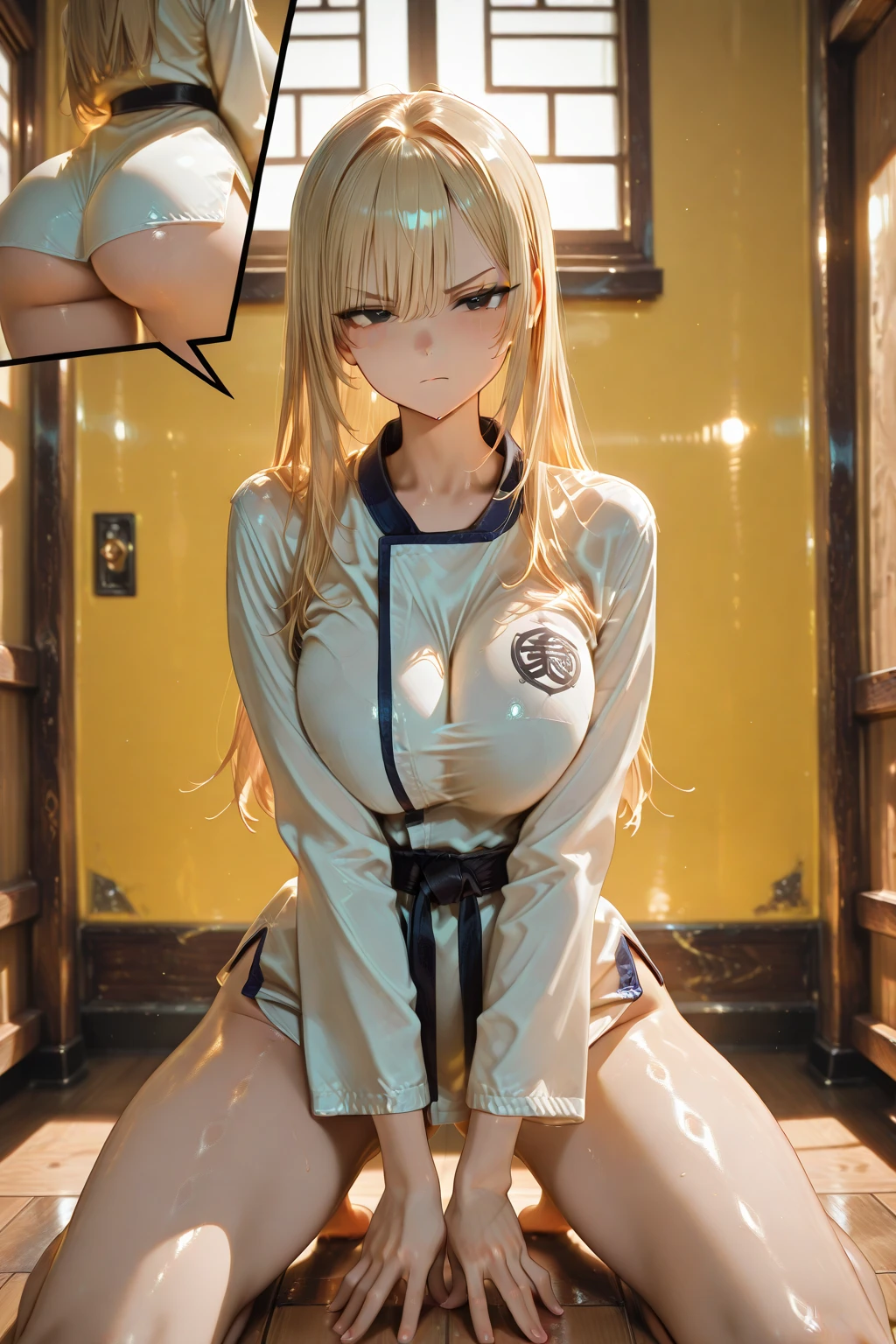 sword_miss,sword miss, long hair, blonde hair, blindfold, (black blindfold:1.2) , necklace , big bust, bijouterie, very long hair, best quality, sharp focus, (8 thousand), (4K), (masterpiece), (best quality), (realistic skin texture), very detailed, very detailed, , illustration, high resolution, sharp details, blush, ,(hospital_background:1.5), (White_nurse_Uniform:1.4), (kneel down:1.3)
