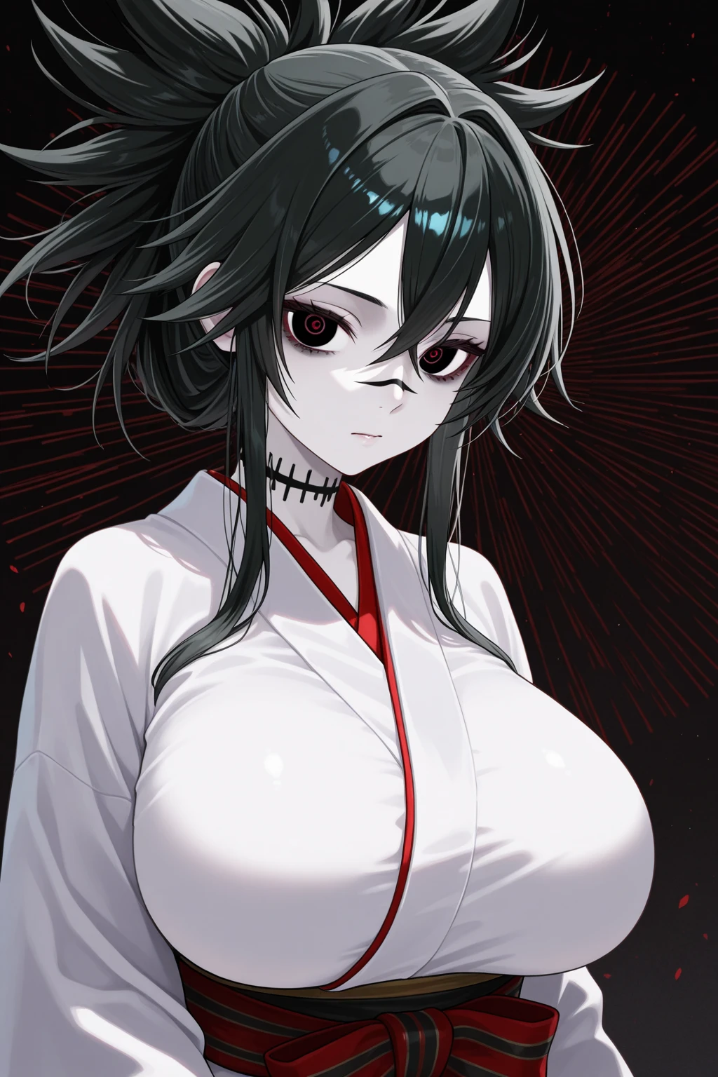 ((Anime style))，Black hair twintails，Red Eyes，childish，So Huge Breasts，
