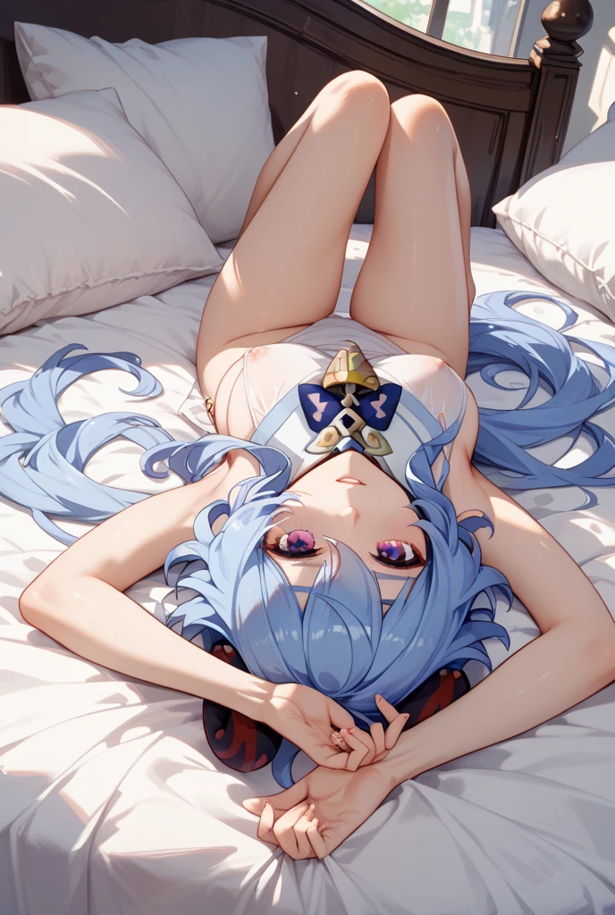 nature(medium breasts:1.35), (micro:1.4)lace panties, looK away, (K-POPアイドル), ((liar on the bed)), liar, unkemptの髪, medium hair, (pinK blush), (lit), [[spread your legs, spread your legs]], (alone), (female pubic hair), (puffy eyes:1.3), (slim legs), HDR, very detailed, ambient occlusion, nature, harmonious composition, fine art photography,Purple and blue gradation eyes wrapped in the mystery of the universe,(string biKini:1.2)、perfect lighting, (perfect hands, perfect anatomy)、whole body（1:2）,男のmuscularのマンコを強化する（1:2）、flashy type、Lewd、Drool（1:2）、There are darK stains on my pants（1.5）、bold performance、ideal sexual situation、The moment when intercourse begins、risque underwear with stains、The groin area is clearly defined、Shadows on underwear、different hair colors、Wet、master piece, high quality, High resolution, alone, Flem、bright blue hair girl ，Braid details (Huge , camel toe is very obvious, The outline of the nipple is clear,,, Wet白いビキニ、yoga poses、twist, profuse sweating, beautiful feet，please lie down on the bed，sexually suggestive liquid) bed for women, unkempt, cosmetics,muscular 、Ahegao、 express happiness, sharp eyesight, be quiet, From above,（(legs open)） Both thighs are thick, open your mouth and scream, head tilted back, closed my eyes tightly，pretend to be asleep, shaggy, heavy breathing, expression of agony, cheeks turn red, show、sweat sweat