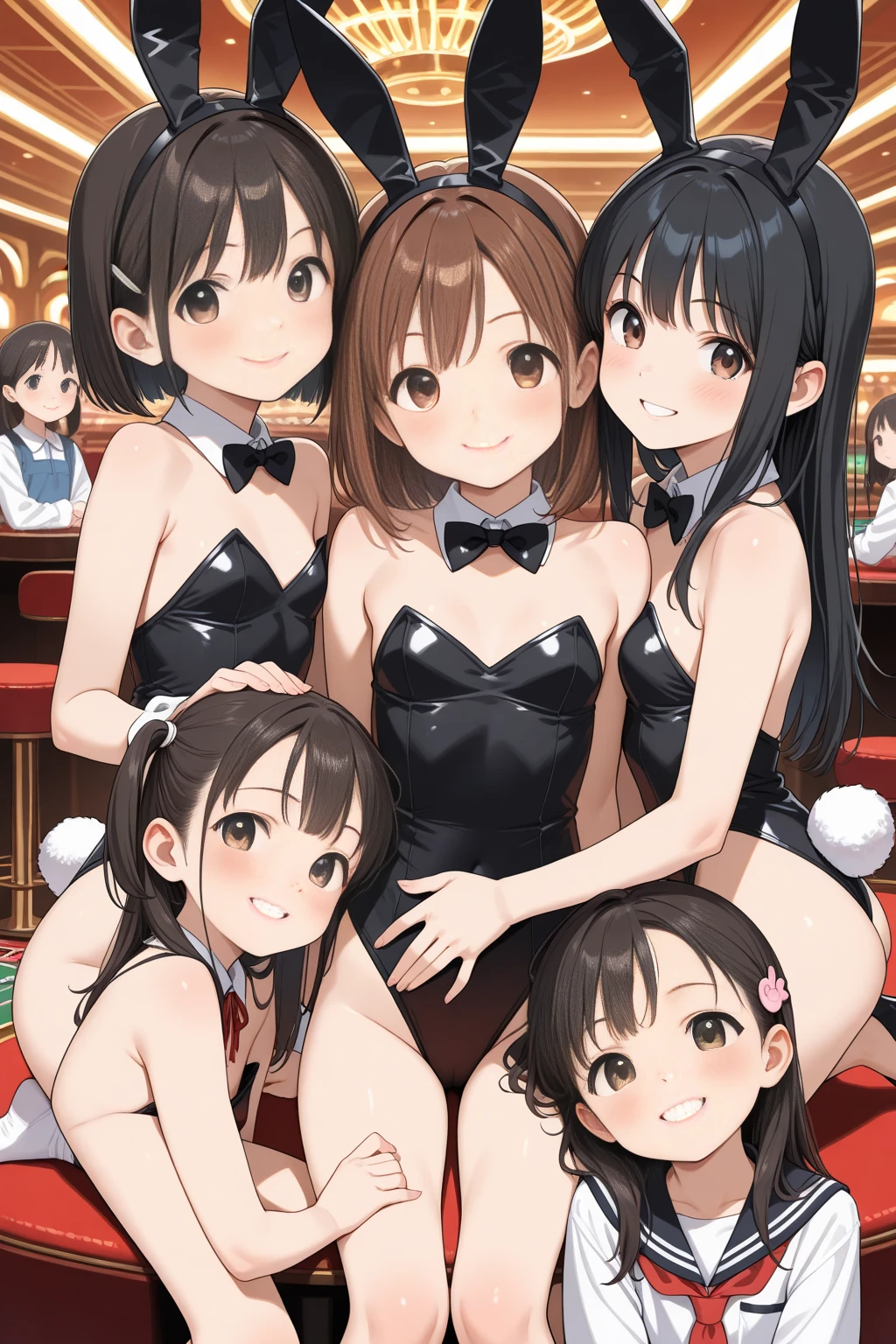 cute nudist、The joy of laughing out loud、Group Selfies、Everyone is drunk on a crowded train、Greet with a strong hug、lower camera position、Excitement、Cheers