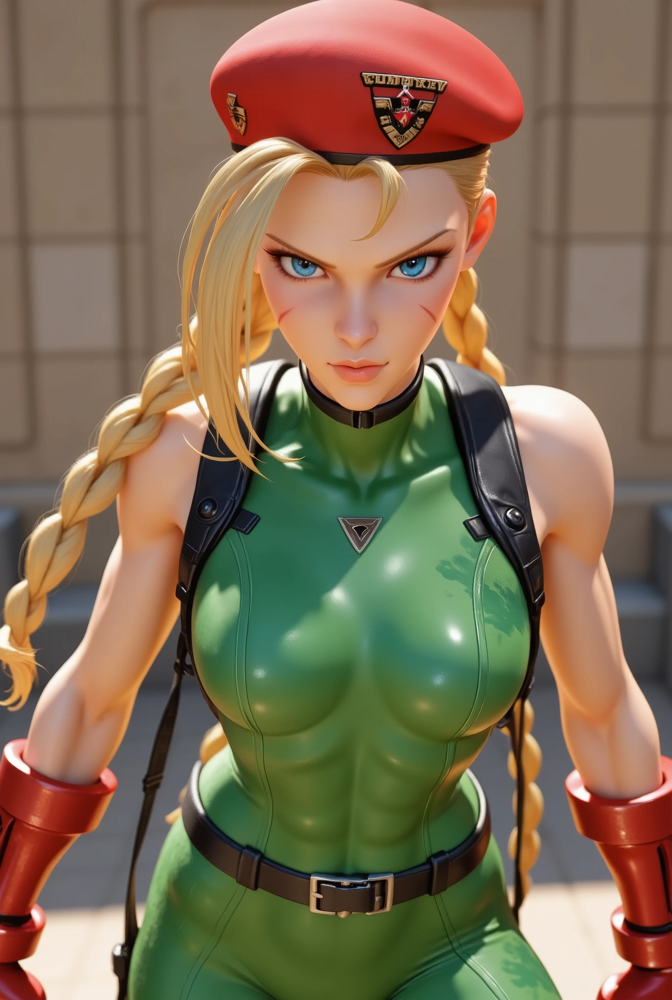 amazing image in ultra high quality with a lot of details , maximal quality , 8k masterpiece, ultra realistic light reflecting , amazingly beautiful artwork , really realistic , A breathtaking 8k masterpiece of Cammy, the iconic Street Fighter character, in a powerful and sexy pose. She wears her really sexy signature green leotard, red beret, and gloves. Her muscles are well-defined, showcasing her perfect looking body and her huge natural rounded breasts , strength and agility. The background features a stunning vista of snow-capped mountains under a vibrant sunset. The scene is bathed in ultra-realistic, golden light reflecting off her skin and clothing. Her hair is meticulously detailed, each strand catching the light. The overall artwork is incredibly detailed and captures her fierce determination with breathtaking realism.
8k masterpiece," "breathtaking," "ultra-realistic," "meticulously detailed," "amazingly beautiful artwork"with perfect skin texture
stunning, ultra-realistic image sexualized and suggestive.
highlight the character's beauties and sex appeal , perfect looking body , ultra sexy and realistic, strength and athleticism. high quality and highly detailed
Character Details: Cammy's signature outfit, strong physique, determined expression
Background: Snow-capped mountains, vibrant sunset, golden light
Technical Aspects: Focus on lighting and skin texture