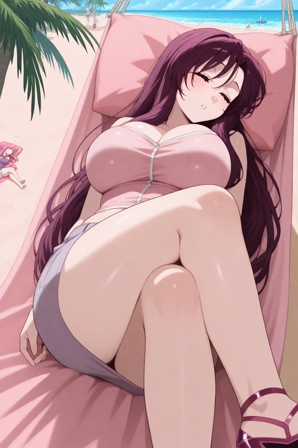 best quality, Best quality, 8k, 19 year old girl, long brown hair, pink bikini, brown eyes, big breasts, Scared, In a tiny, cramped room, Banging your head on the ceiling