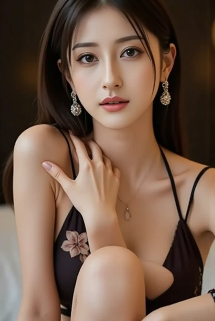 (masterpiece:1.3), (8 thousand, realistic, RAW photos, best quality: 1.4), (1 woman),(very sexy), (Beautiful makeover), (유난히 아름다운 realistic 얼굴), (Build a beautiful body) , (beautiful face), (beautiful face), (long eyelashes), (double eyelid), (realistic face), (black hair. parted, long hair:1.3), (아름다운 parted스타일), (realistic eyes), (really beautiful and delicate eyes), (beautiful and big breasts),(realistic skin), (beautiful skin), (absurd), (attractive), (ultra high resolution), (extremely realistic), (very detailed), (golden ratio), (necklace), (earring), (So beautiful and sexy)