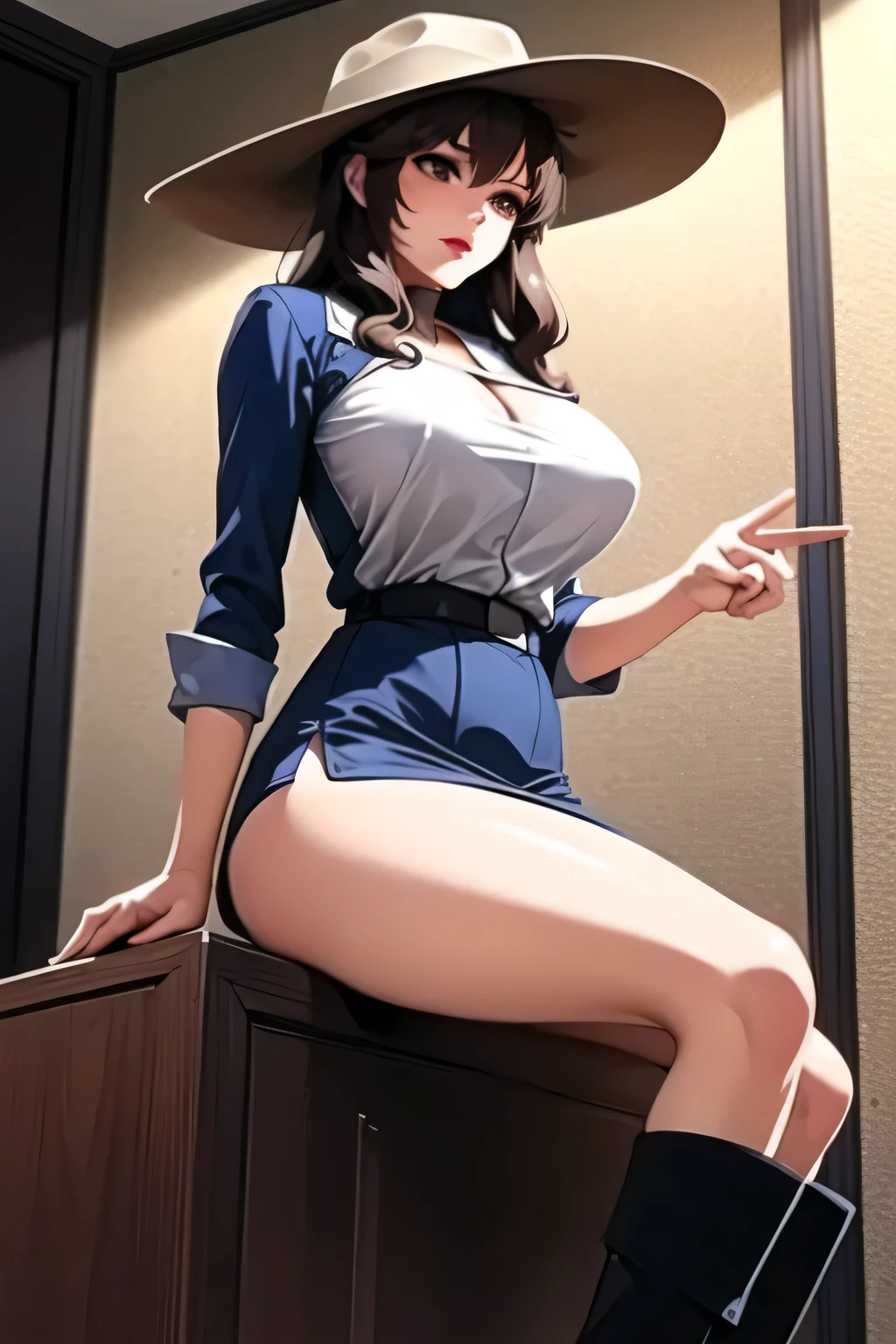 best qualtiy, Full body like，Refined face，pretty  face，25 years old woman，slimfigure，huge tit（1.2），Hosiery，Big，full bodyesbian，One foot raised slightly