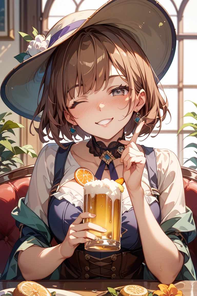 detailed illustration, dynamic angle, ultra-detailed, illustration, 1girl, 18 year old, school girl, wavy brown hair, long hair, bright brown eyes, cleavage, medium breasts, chicken costume, playing with model trains, bowl of chowder, narrowed eyes, sexy smile
