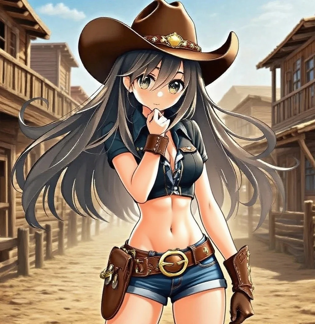 Ebony, brunette skin, farm girl, cowboy hat, farm background, teenage, boots, cowgirl, farm fem clothes
