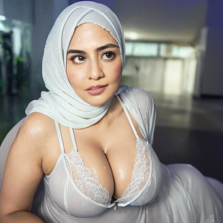 50 years Old, Hijab Indonesian mature woman, Big Tits : 66.9, Gamis, Breast out from her clothes : 1.9, at doctor office, Dark light, at Nighttime