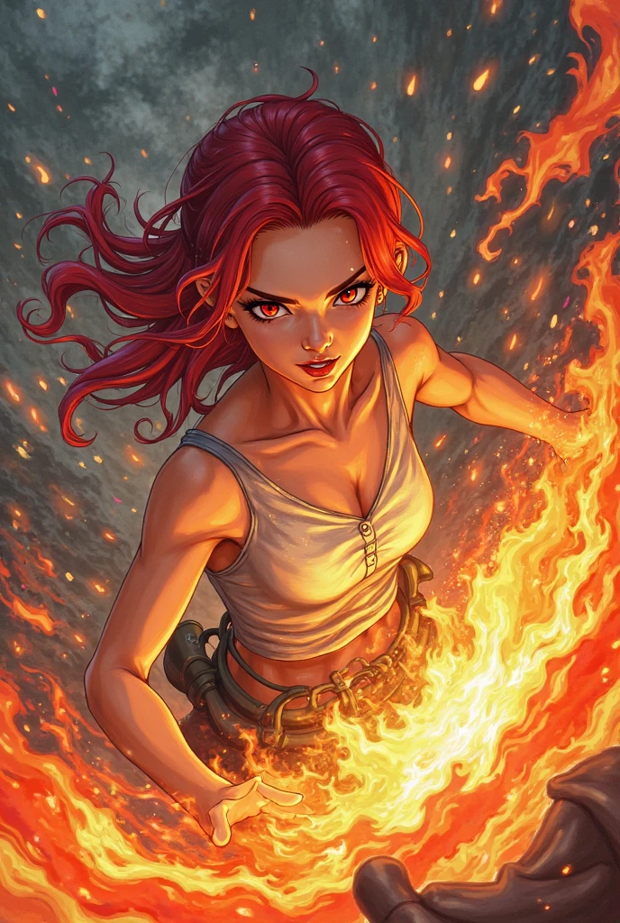 jovem ruivo com espadas empunhadas duplas acompanhadas por um pinguim imperador,插圖,oil-painting,circunstanciado,olhos penetrantes,Determined expression,flowing red hair,flashing blades,fundo escuro,dramatic lighting,action-packed,master part:1.2,vivid colors,medium brushstrokes.