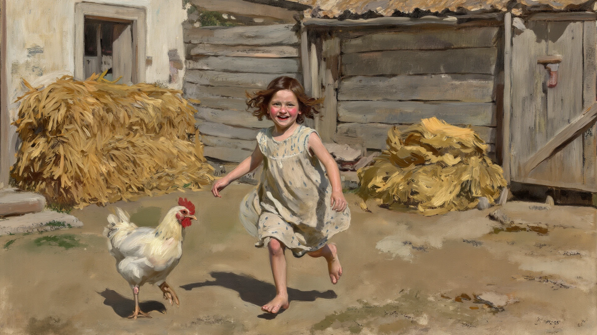 Art by eRA lEISNER, Jan Saudek and Jenny Saville ,Max Ernstrunepunk ,smiling  six yearold girl  surrounded by doves  in a courtyard.