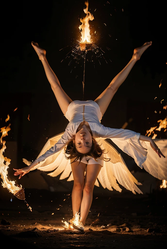 (Best Quality), (masterpiece), (detailed), {original}, {realist}, Girl, (Masterpiece of art), (ultra quality), Girl cabello cortito, young, fury face, linda, beauty, flat nose, parts, introvert, beautiful, short hair, sapphire jade pendant, whole body, defensive pose, elegance, fiery red eyes, survivor, costume with wings, Long pants, sneakers, socks, stitched ears, Bow and arrows, attacking,