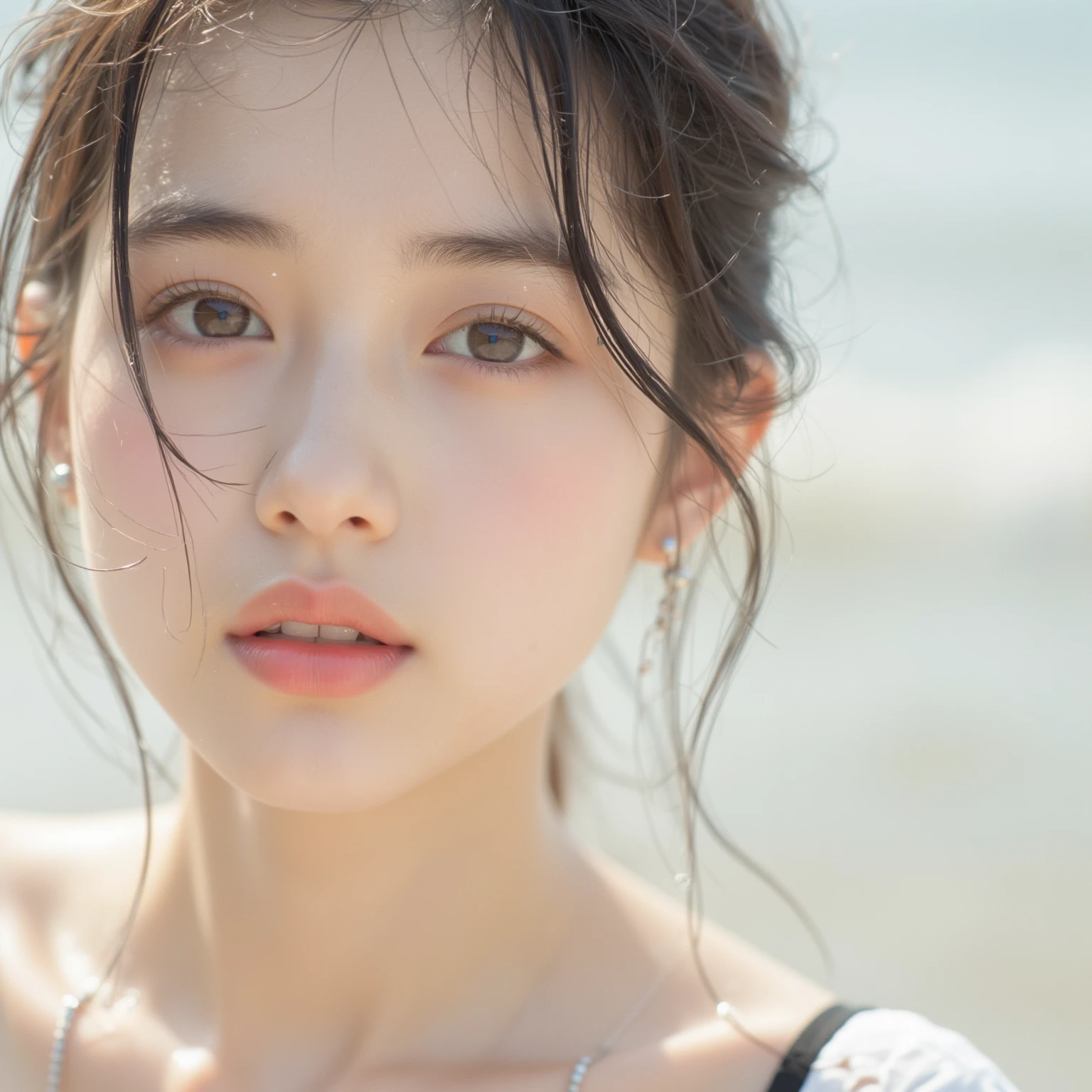 ((Top quality, excellent, very detailed: 1.5)), 1 beautiful mermaid, (head to waist portrait: 2), (realistic skin texture), fair skin, light and shadow contrast, slim, (beautiful and flawless face: 1.8), in the water