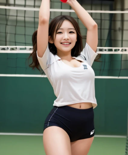 a healthy and sporty Japanese girl, athletic slender body, long brown hair tied in a high ponytail, anime style, vibrant colors, action lines, detailed, trending on Twitter