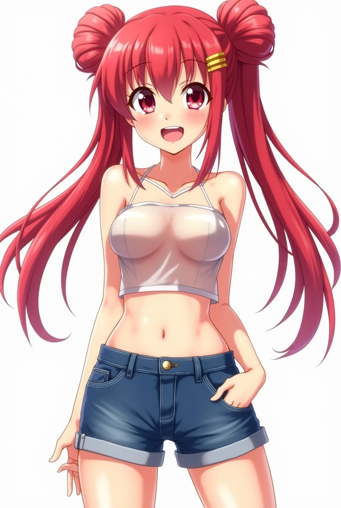 official style, lunamaria hawke (gundam seed), gundam seed, very aesthetic, best quality, intricate, overall detail, 1 girl, red hair, purple eyes,white panty, standing, light smile, simple background, facing the front, straight-on, close to viewer, cowboy shot, face focus, intricate, hyper-detailed, 100-layer, amazing quality, excellent, {{{{ultra-high resolution}}}}, {{{hi-vision anime}}},
