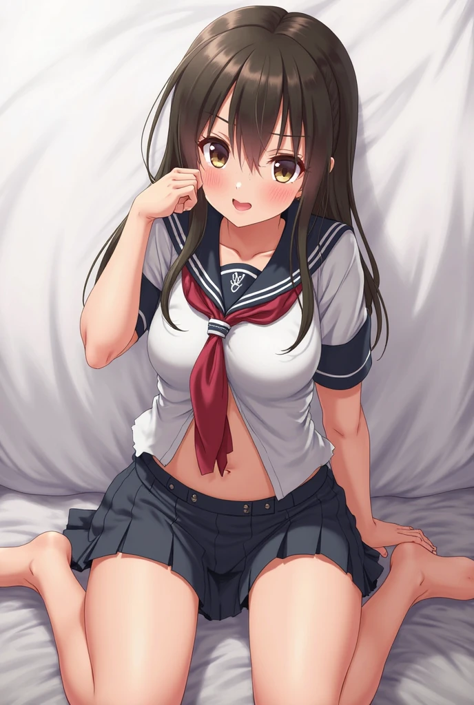 (NSFW:1.5), (realistic, photo realistic:1.2), ((highest quality)), move the center of gravity backwards, pretty embarrassing, KousakaWinter, long hair, nude, , sailor collar, red neckerchief, 1boy, penis, pov, sex, hetero, lying, on back, beautiful face details, real human skin, gentle expression, Front view, angle from below, realistic, photorealistic, whole body, (looking at the viewer:1.2), From before, from below
