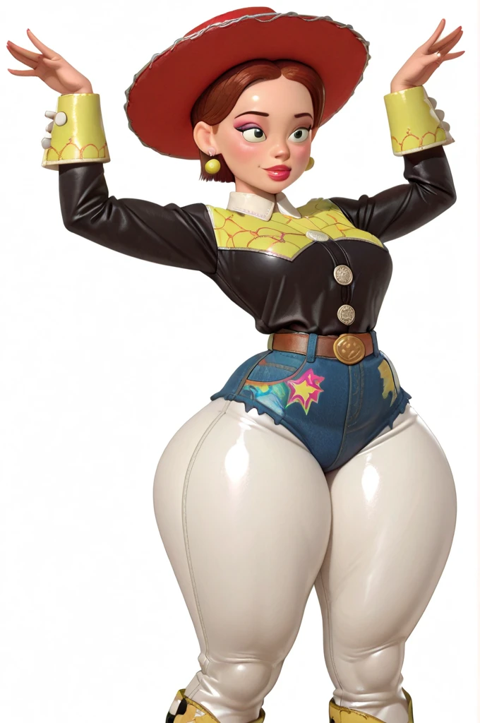 cowboy shot, Princess Belle, 1980s \(style\), 1girl, brown hair, retro artstyle, solo, yellow bra and panties, unbutton_shirt, (medium_breasts:1.2), medium_breasts, cleavage, full body shot, model pose, shoes visible, ass view, face view, Disney, crown, Belle Character, Princess, mini skirt, detailed face puffy nipple, outline, wet
