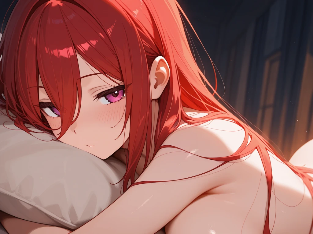 Realistic,Highest quality, Super detailed, High-quality CG rendering, The most delicate and beautiful, Floating gently, High resolution, (1 girl), (Best image quality,4K,8k,masterpiece:1.2) , (All red-haired:1.5),,(semi-long:1.3),(Red eyes:1.5),(Completely naked:1.5) ,bed,(bedに倒れている:1.6),Defeated,Small room,(Slightly larger breasts:1.3),(Piercing in left ear:1.3),(Pitch black choker:1.4),smile,(Turn your back to your audience:1.3),Butt