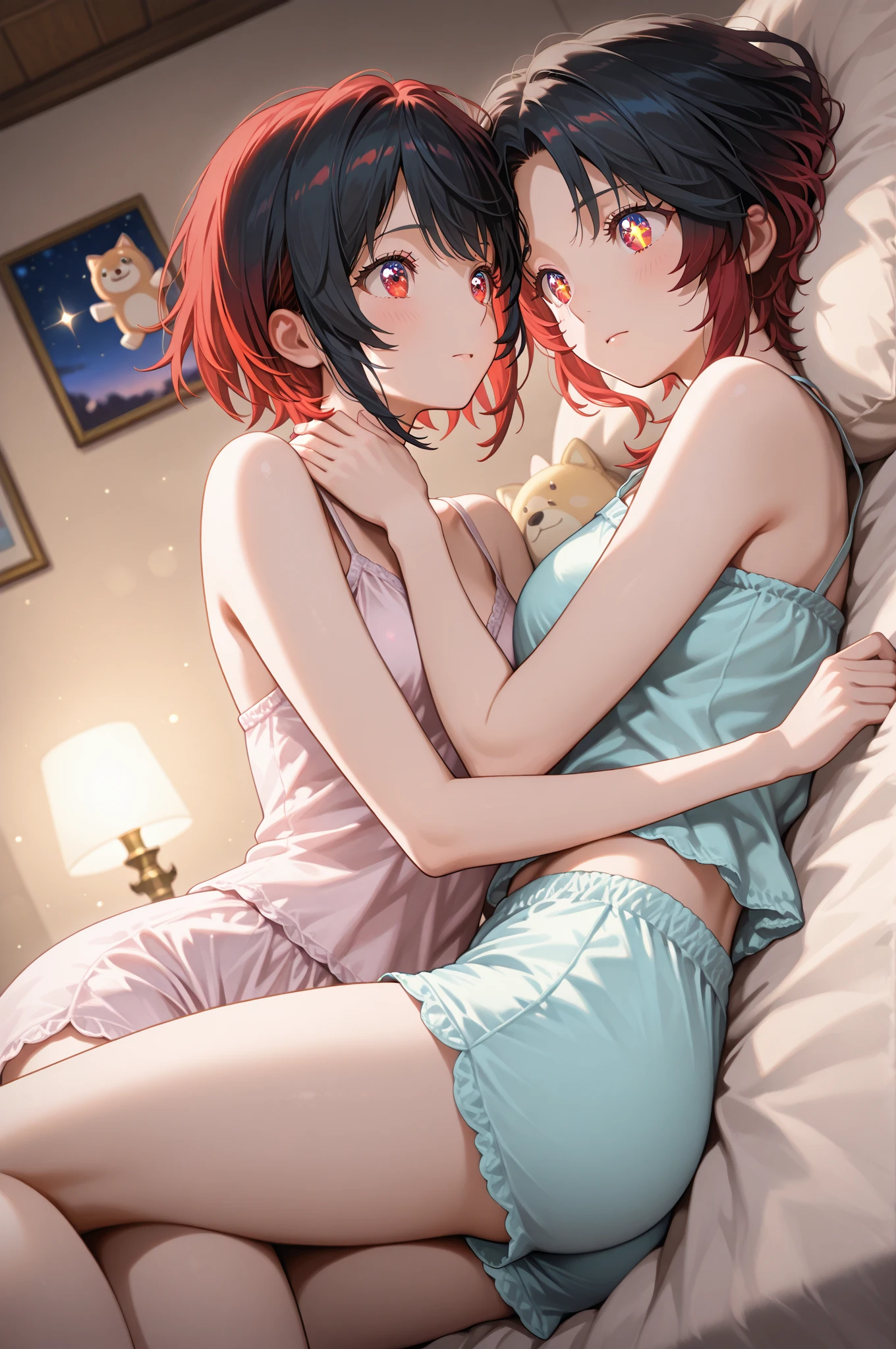 Realistic,Highest quality, Super detailed, High-quality CG rendering, The most delicate and beautiful, Floating gently, High resolution, (1 girl), (Best image quality,4K,8K,masterpiece:1.2) , (All red-haired:1.5),(ponytail:1.5),(Red eyes:1.5),(Completely naked:1.5) ,(Collapsed in bed:1.5),Defeated,,(Slightly larger breasts:1.5),Sleep,Are sleeping,(Piercing in left ear:1.3),Small room