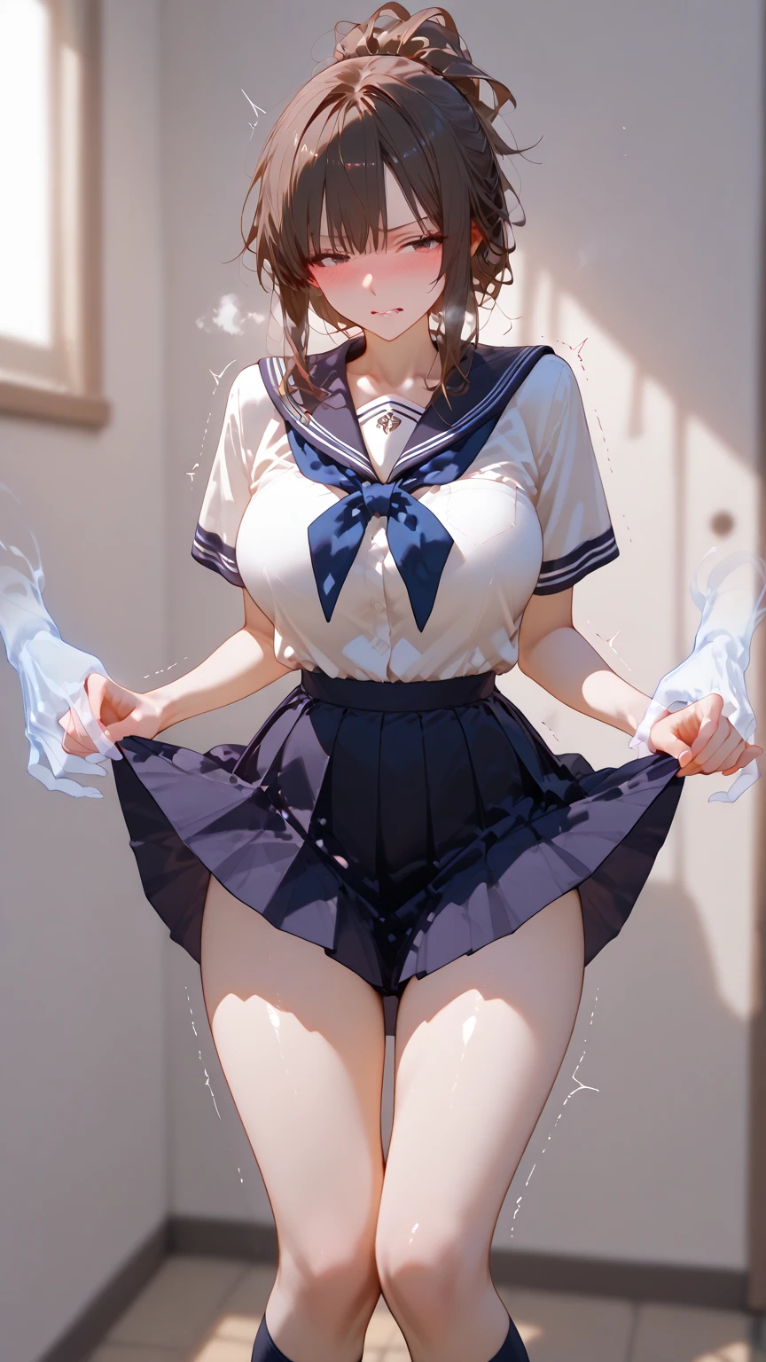 ((Naked)) ((panty shot:1.5)) ((high school)),((dark blue skirt:1.3)) ((in the class room:1.3)) ((thin_fabric:1.4)) ((random sexy pose:1.3)) ((sweaty:1.5))((face is flushed:1.4)) ((big breasts:1.4)) ((close-up:1.2)) best quality,masterpiece,ultra high res,(photorealistic:1.4),raw photo,(Authentic skin texture:1.3),(film grain:1.3),panorama,character portrait,very wide shot,narrow waist,cowboy shot,(in the dark, deep shadow, low key, cold light,) night,(()),streaming tears,,dust,Tyndall effect,(expression),1girl,beautiful detailed eyes and face,white jabot,brown eyes,((brown hair:1.2)) ((full body:1.3)) ((smile:1.3))