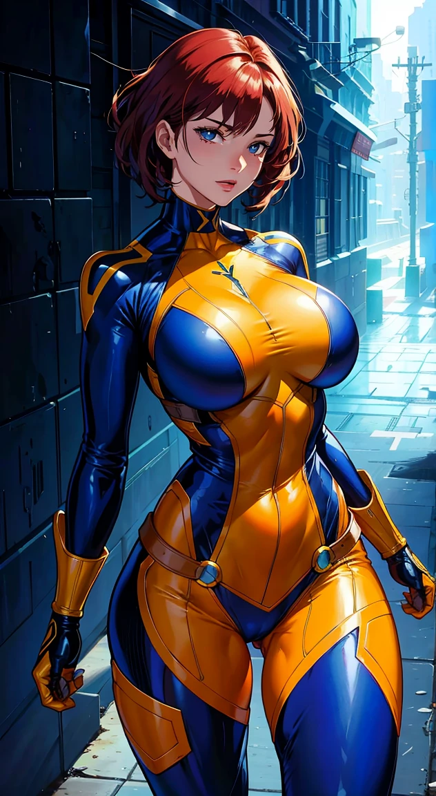 (masterpiece:1.2, Highest quality),(Very detailed),8K,wallpaper,1 female,Mature Woman,4,Sentai heroine colorful, Muscular,((light yellow line on dark blue metallic squadron suit)),(((better hand))),(The background is aurora rainbow),Random hairstyle,Random pose,(((Beautiful female hands,detailed drawing of a hand))), (angry:1), 睨む目, cyber punk, game character, anime character, ((cameltoe)),
