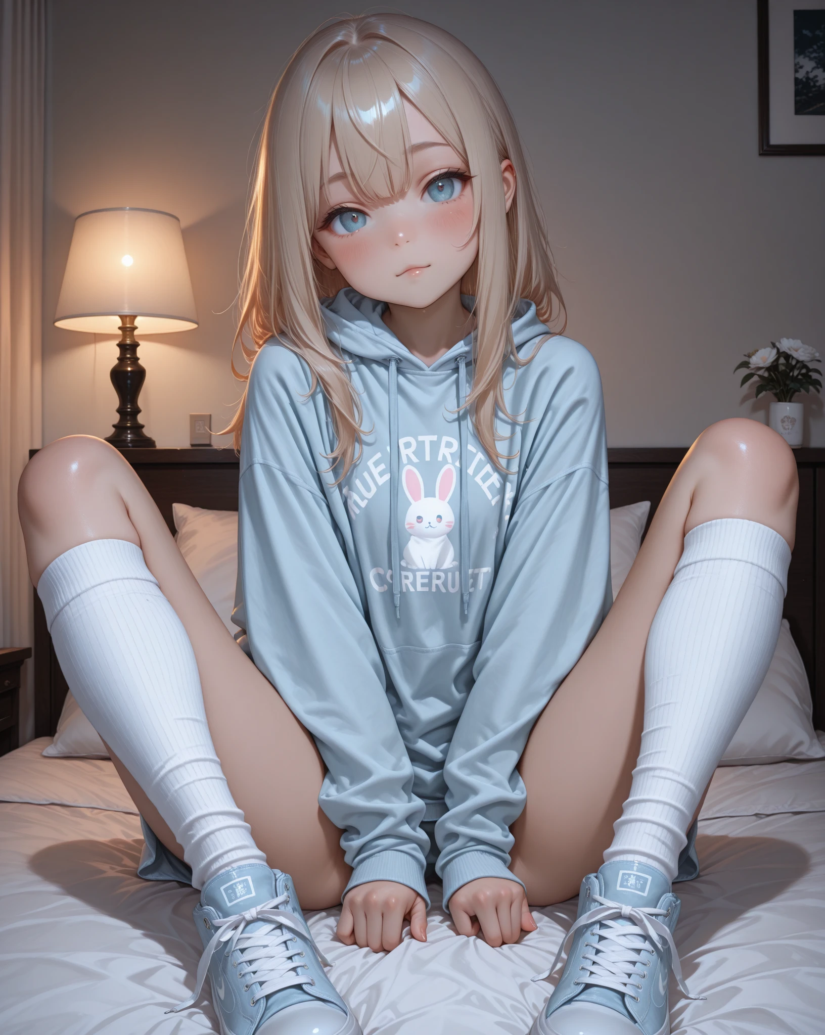 best quality, masterpiece, highres, hyper detailed 3d, 1girl, looking at viewer, sitting, full body, clutter girl's lovely room, hugging stuffed animal, fluffy hoodie with animal ears, masterpiece, best quality, 8k, detailed skin texture, detailed cloth texture, beautiful detailed face, intricate details, ultra detailed, zentangle, hiqcgbody,