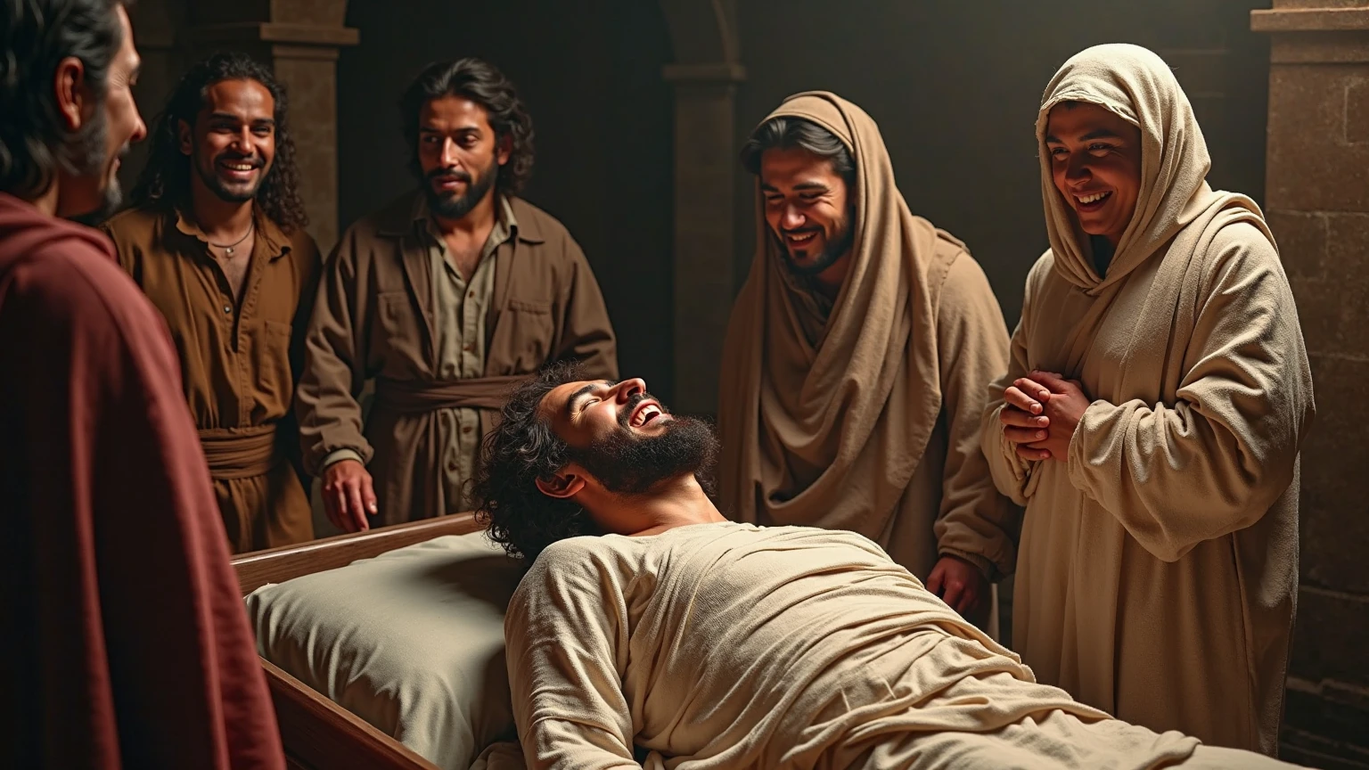 A corpse in ancient times, e familiares ao seu redor