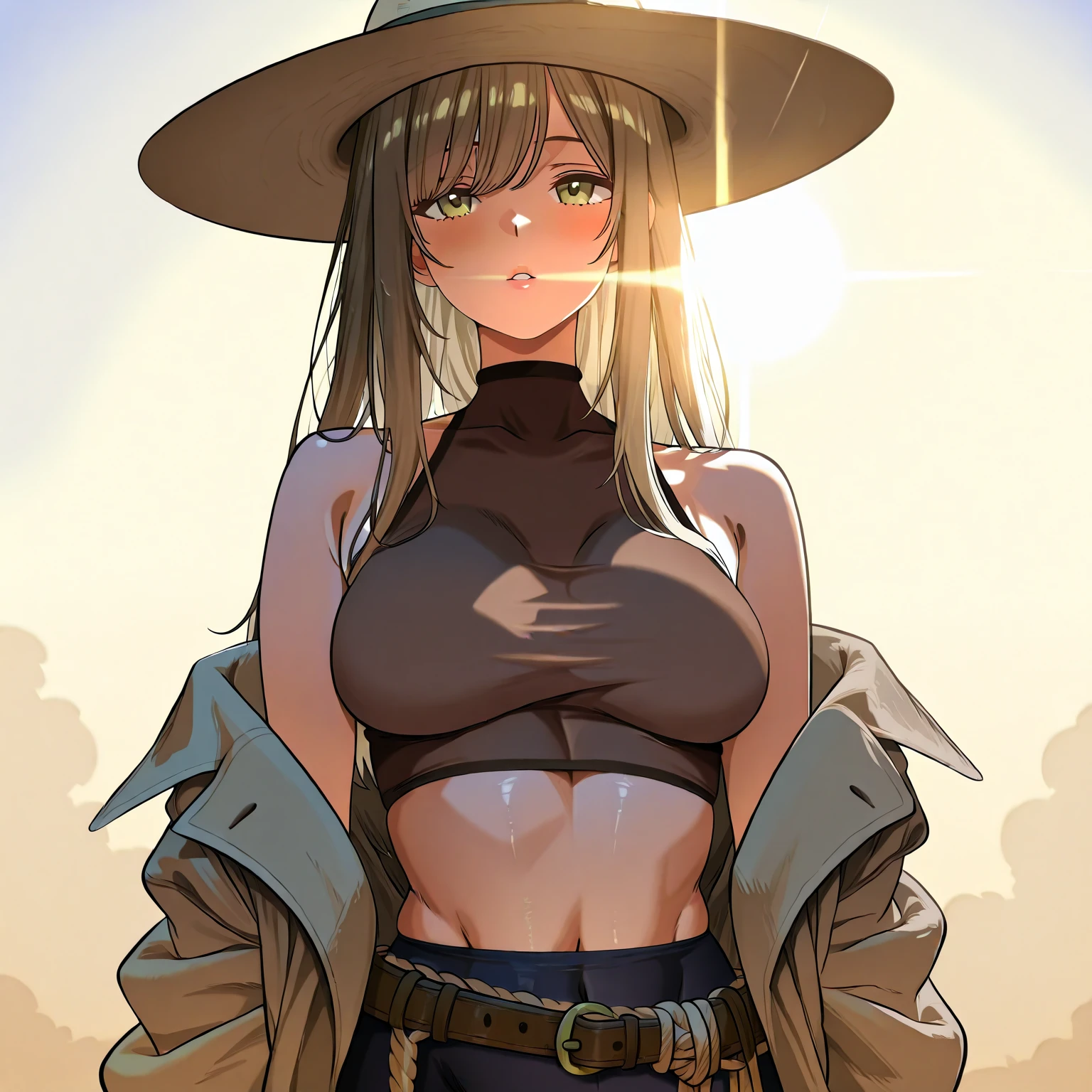 ((in a desert:1.5)), a matured woman with long hair and a white outfit, (resting in oasis:1.2), artwork in the style of guweiz, bodyesbian, fine details. girls frontline, beautiful anime illustration, from girls frontline, stunning, 21 years old, (solo:1.5), (sfw:1.25), beautiful breast, medium breasts, Amazing Cleavage, thin waist, big ass, Raised sexy, (dark mahogany medium long hair, updo, hair over one eye, asymmetric hair, Carly hair, low tied),(Headscarfs, hair bands, head vandage, Turban), (ultra high resolution, 8K RAW photo, photo realistics, weak outline:1.3, clear focus), best qualtiy, natural lighting, field depth, (Bright pupils, detailed beautiful eyes, high detailed face), Red lip, looking at viewers, (tight focus:1.2, from below), sexy posing, seductive weak smiling, center image, (wearing white long jacket and clothes, wearing short pants, gold ornaments, white clothes rolling around waist, camel-brown long leather boots, translucent lace pantyhose), ((correct anatomy:1.5)), ((outdoor:1.2)),