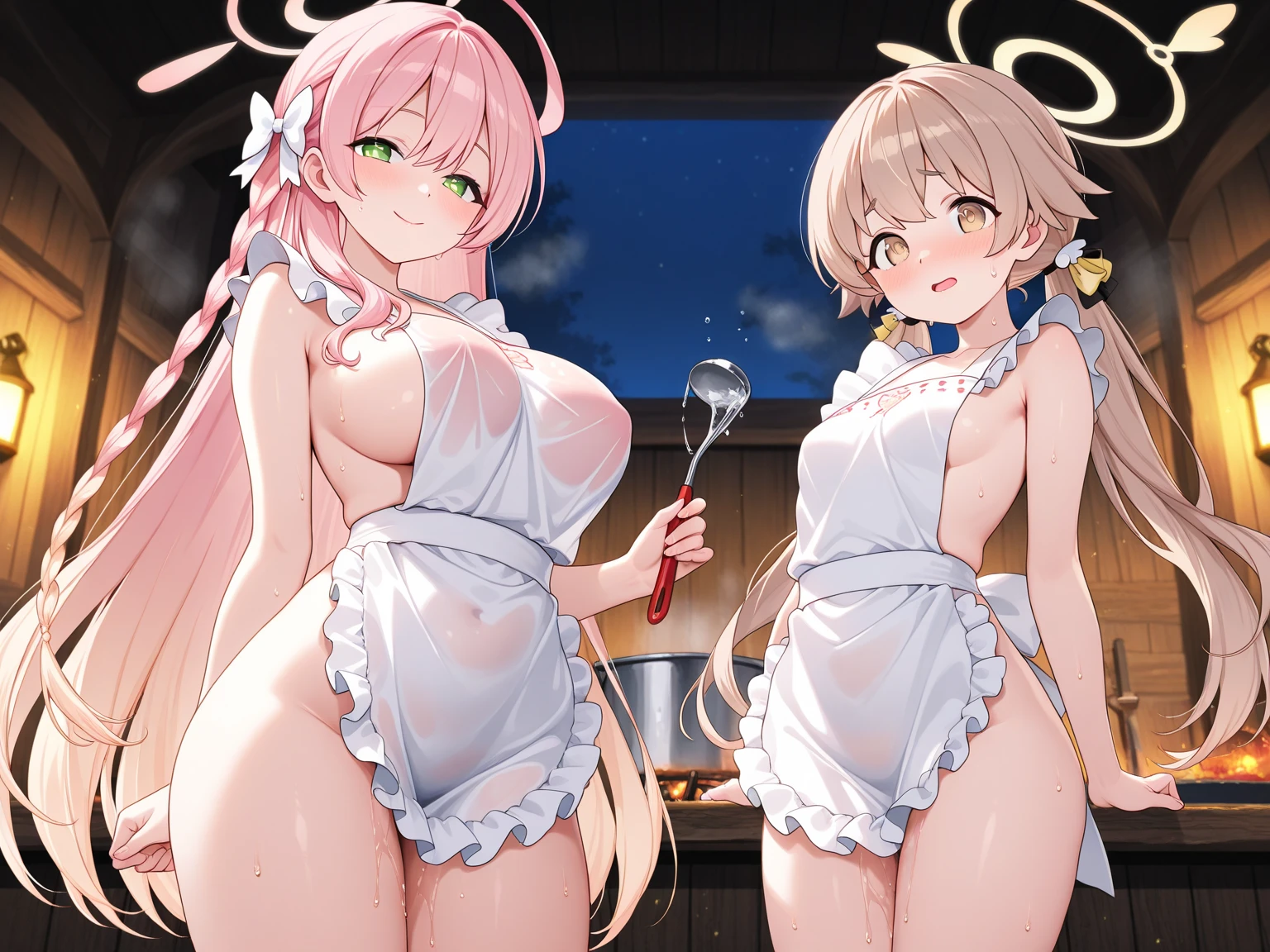 Highest quality, High resolution,8k、Beautiful Face、Perfect Face、naked、One person、（（Standing back and having sex、Hands on thighs）），Boobs shaking violently up and down、A large amount of semen is applied、Cool look、blush（1.9）、Sweat（1.9）、steam、Golden Hair（Braided at the back、Hair styled in a way that hangs down the back）, Round eyes、Brown eyes, Long Hair, Mole under eye, Huge breasts（0.9）, bangs（Berry Short、Bob）, Cleavage, clavicle,Big Butt， indoor, Final fantasy（anime、panel,Pannero、Penelo（Pulled up to her chest）、hair ornaments、White Nightgown（Exposing）、（Exposed nipples））、｛An angle that focuses on the back and buttocks from directly above.｝ 　　　　　　　One person黒人男性，Big Penis，（The man is having sex in the rear entry position.）