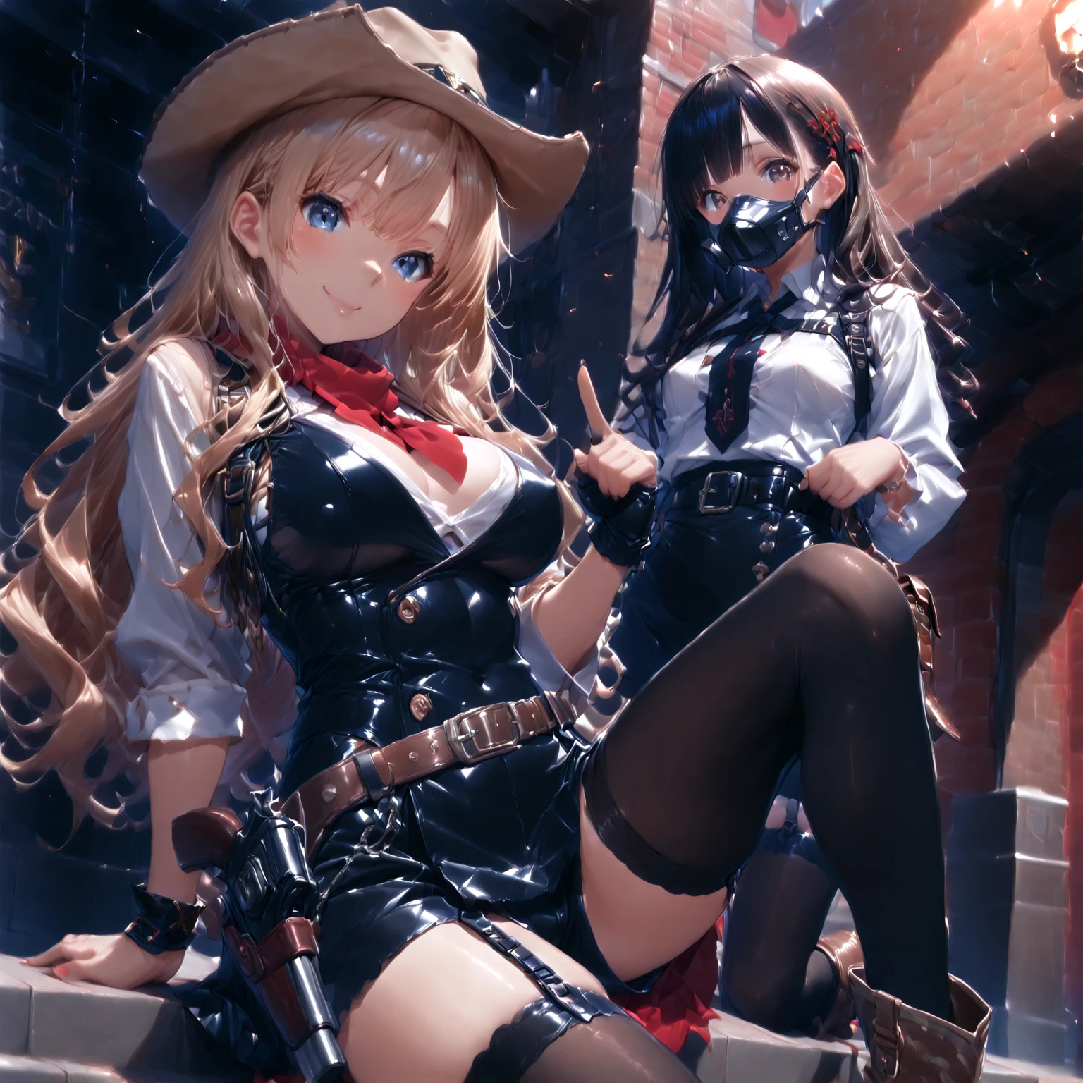 (((depcit young little girl))), (((elegant cowgirl))), sexy, blond hair, long hair, straight hair, cowby hat, wearing leather cowboy clothes, guns, open legs, spread legs, brown eyes, thin , small breasts, nice hips, open shoulders, (sassy), (Masterpiece, Excellent, complex details), delicate girl, delicate face, back arched, pretty, sunny desert, a western atmosphere