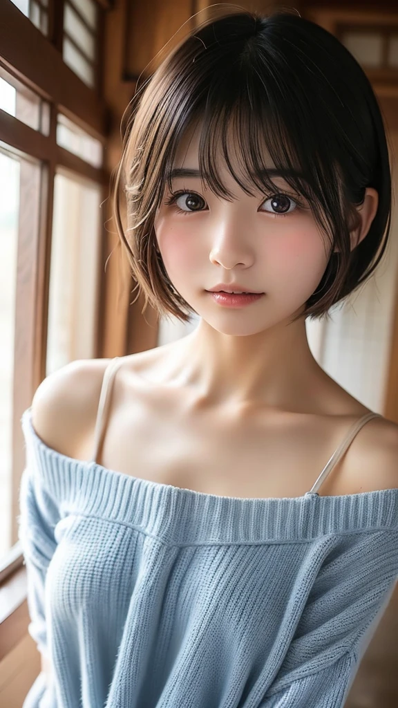 detailed face, cute face,brown eye, ((standing)) , (both hands on knee) , leaning forward , master piece , best quality , highly detailed , (matured female) , extra short hair, sidelocks-hair, japanese
