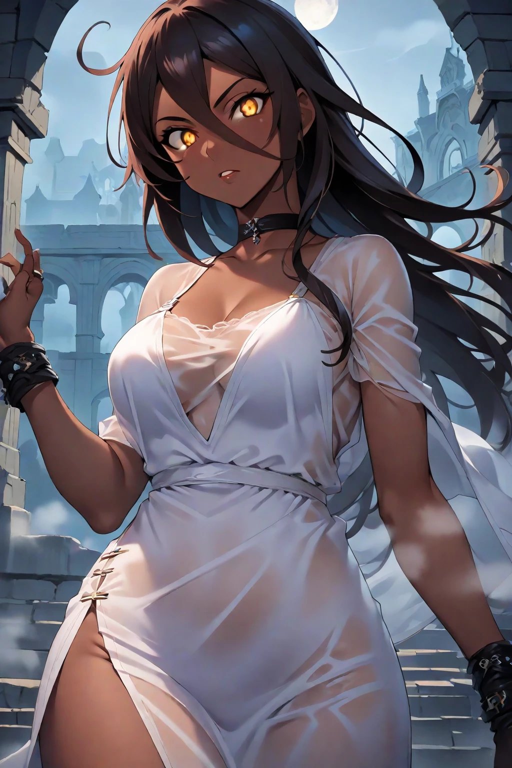 {(super fine illustration:1.4),(renaissance style:1.2)}, {hime cut}, BREAK, {erotic face,anguish,(scream:1.1),(very ecstasy:1.2),(writhing:1.4),embarrassing,half open eye},{(very obscene pose:1.2),(arched back:1.2),(arch one's head:1.4),arms behind}, {(chains fundoshi:1.2), (wet clothes:1.4)}, BREAK, {(chains skindantation),(many chains from the ceiling:1.4), (chain shibari:1.3),(chain bondage), (chain restraint),(wrap limbs with chains:1.4),(chain bind body),(chain in collar:1.2), confinement, shackles}, BREAK, {(1 woman, small breasts, hime cut,long straight hair)},{dynamic low angle view}, {(dark church glowing stained glass:1.2)}, BREAK,{(glowing tears:1.1),(Clear eyes),extremely detail hair, (pure white skin:1.1)}