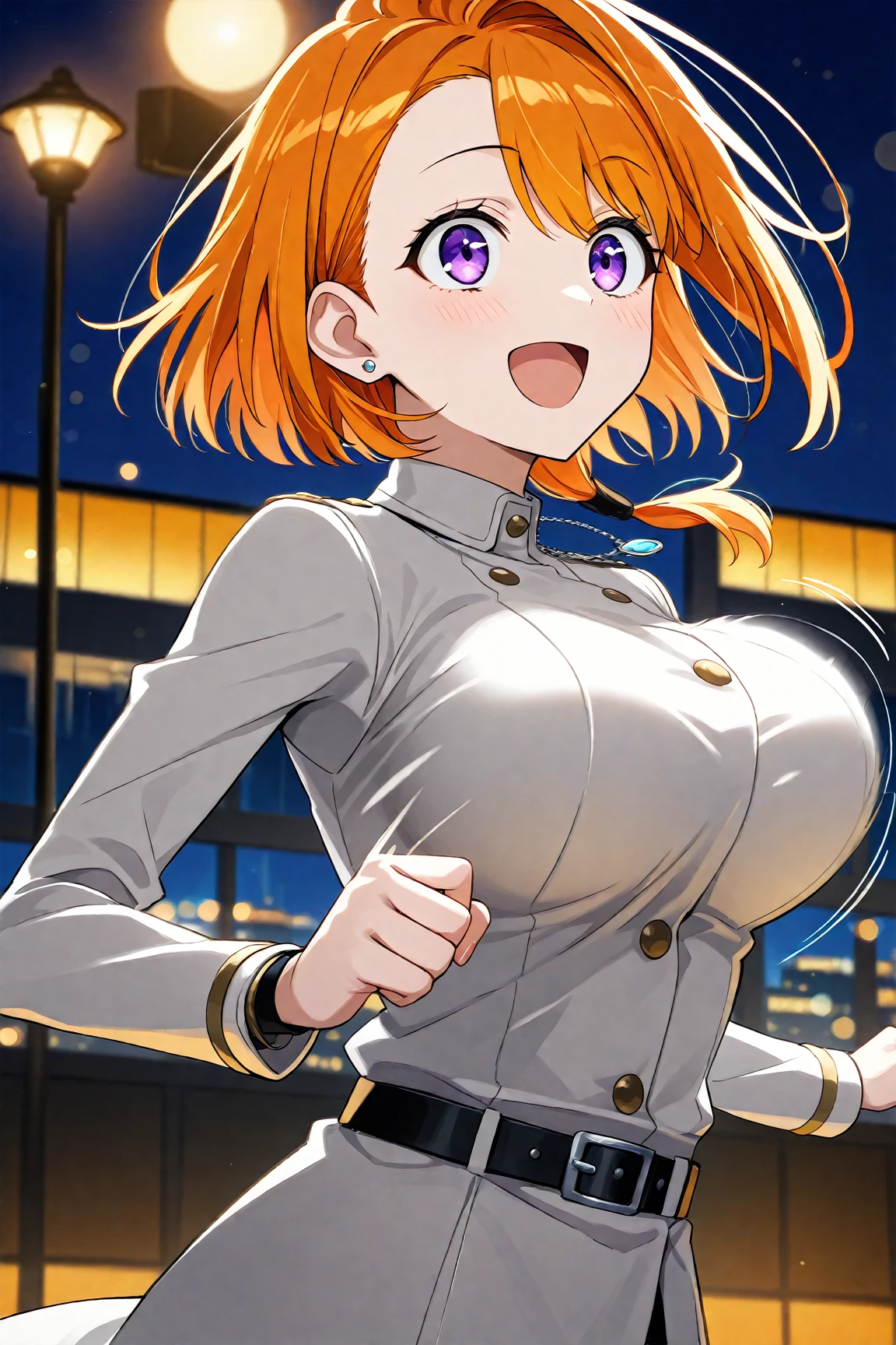 (masterpiece, best quality:1.2),illustration,8k,hd,1girl,solo,, hair ornament, hair between eyes, brown eyes, ahoge, orange hair, side ponytail, one side up, hair scrunchie, Live Stage, Big Breasts, uniform alone